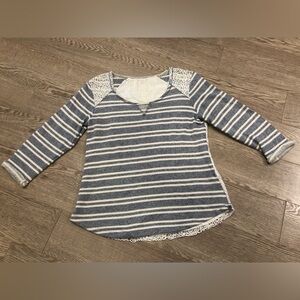 Guess Blue and White Striped Knit Lace Sweater